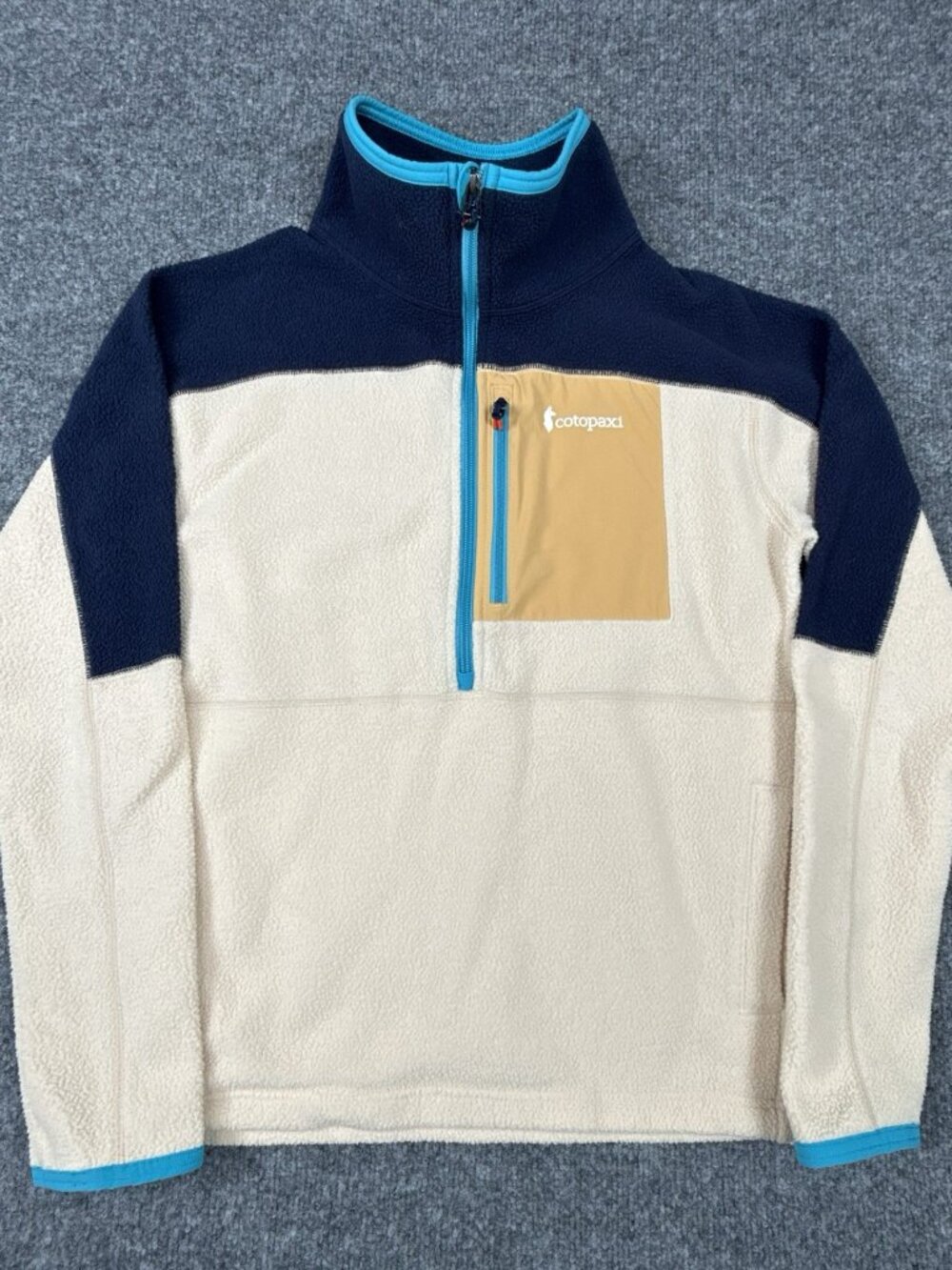 Cotopaxi Colorblock Fleece Half-Zip Pullover M Cream Navy Tan